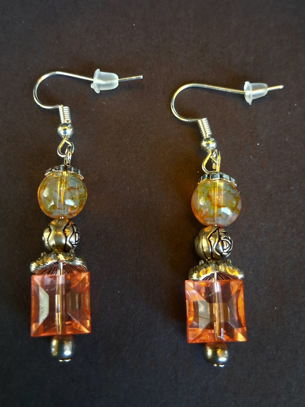 Handmade Orange Crystal Drop Pierced Earrings - Women Jewelry